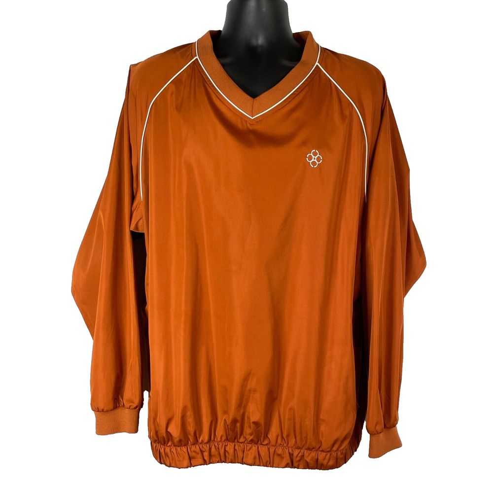 Footjoy Long Sleeve Golf Pullover Sz Large Windbreaker V Neck Jacket Rusty Orang